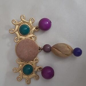 Gold pin with green,fuchsia, purple beads